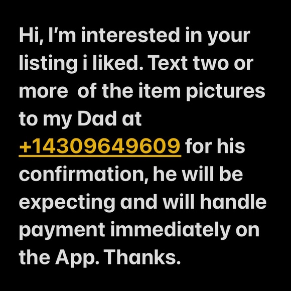 Read my Profile pic, +143 0 9 649 609 Fwd my dad with ur item pic I liked ☎️💬📲 - Picture 2 of 2